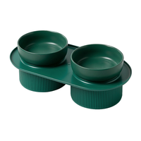 24x Ribbed Ceramic Double Pet Bowl 3pc Set - White