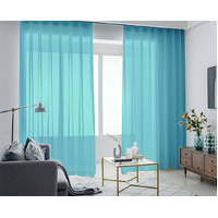 2 Long drop Sheer Voile Curtains 590cm x 270cm Drop+Hooks Pinch Pleat Lake Blue