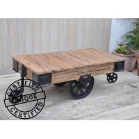 OLD RAILWAY SLEEPER INDUSTRIAL CART COFFEE TABLE