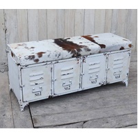 COWHIDE IRON LOCKER BENCH