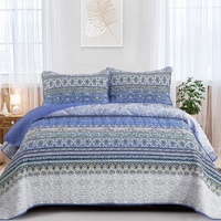 Blue teak Sunrise Floral Lightweight 3 Pc Bedspread & Pillow Cover Set
