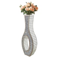 30-Inch Tall Double Sided Crushed Diamond Floor Vase Large Mirrored Silver Crystal Décor
