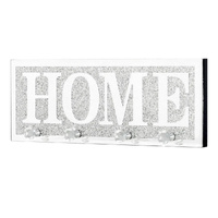 Crushed Diamond Mirrored Wall Mounted Key Hooks Storage Holder HOME Letter Sign Home Decor