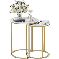 2Pcs Gold Marble Nesting Side End Tables Round Small Stacking Drink Coffee Table