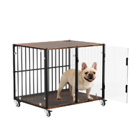 Anti-Bite Glass Indoor Dog Cage - Modern Furniture Style Dog Kennel End Table with Lockable Wheels and Double Doors