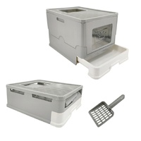 Large Enclosed Cat Litter Box Foldable Cat Kitten Toilet Box with Slide-Out Tray