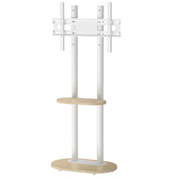 40-75 Inches Heavy Duty Mobile TV Floor Stand with Wooden Shelf, Height Adjustable Rolling TV Mount for Flat Screen, Free-Standing Steel TV Bracket wi