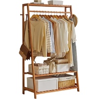 Bamboo Clothes Hanging Garment Rack Portable Laundry Rack Closet Storage Shelves