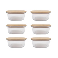 6 Pcs Medium Bamboo Food Containers – Clear Glass with Bamboo Lids