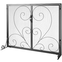 VEVOR 990x802MM Fireplace Screen 2-Panel Iron Mesh Spark Guard Vintage Black