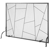 Fireplace Screen Single Panel, Sturdy Iron Mesh Fireplace Screen, 906(L) x720(H)MM Spark Guard Cover, Simple Installation, Free Standing Fire Fence Gr
