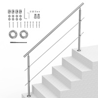 Handrails for Outdoor Steps, 70.9in Length 2 Crossbars Stair Hand Rail Kit, Transitional Stainless Steel Railings w/ Installation Kit, Double-column S