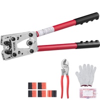 VEVOR Battery Cable Lug Crimping Tool, 10-1/0AWG with Cable Cutter and 95PCS Copper Ring Terminals, 6 Wire Sizes Crimping Die and 100pcs Heat Shrink T