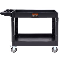VEVOR Utility Service Cart, 2 Shelf 550LBS Heavy Duty Plastic Rolling Utility Cart with 360° Swivel Wheels (2 with Brakes), Large Lipped Shelf, Ergono