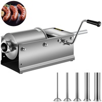 VEVOR Manual Sausage Stuffer, 3 L / 7 LBS Horizontal Sausage Machine, Dual-Speed Meat Stuffer, Made of Food-Grade 304 Stainless Steel, Includes 5 Stuf