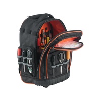 Rolling Tool Backpack, 110 lbs Load Capacity, 45 Pockets Heavy Duty Roller Tool Bag on Wheels, Adjustable Telescoping Handle & Stable Base, Toolbag Or