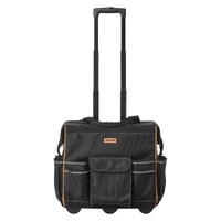 Rolling Tool Bag, 110 lbs Load Capacity, 25 Pockets Heavy Duty Roller Tool Bag with Adjustable Telescoping Handle & Stable Base, Toolbag Organizers wi