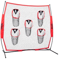 VEVOR 6 x 6 ft Football Trainer Throwing Net, Training Throwing Target Practice Net with 5 Target Pockets, Knotless Net Includes Bow Frame and Portabl