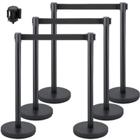 VEVOR Crowd Control Stanchion, Set of 6 Pieces Stanchion Set, Stanchion Set with 6.6 ft/2 m Black Retractable Belt, Black Crowd Control Barrier with C