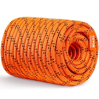 Double Braided Polyester Rope, 19 mm x 67.06 m, 24 Strands, 88.96kN Breaking Strength Outdoor Climbing Rope, Arborist Rigging Rope for Rock Hiking Cam