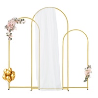 Wedding Arch Backdrop Stand, Set of 3, Metal Stable Stand with Case Connection & Chassis Crossbar Design, Easy-to-Assemble Gold Stand with Premium Met