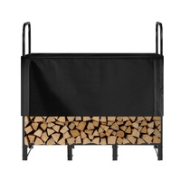 Firewood Rack with Waterproof Cover, 1.22m Outdoor Firewood Holder, 1/4 Cord Storage Metal Log Holder, 400lb Max Weight Capacity, Top Covered, Powder-