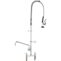 Commercial Faucet with Pre-Rinse Sprayer, 44" Height, 8" Center, 12" Swing Spout, Deck Mount Kitchen Sink Faucet, Brass Constructed Device with Pull D