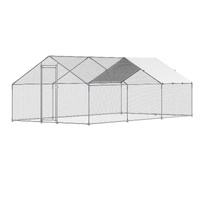 Metal Chicken Coop 9.8x19.6x6.5 ft Walk-in Chicken Run with Cover Spire Roof
