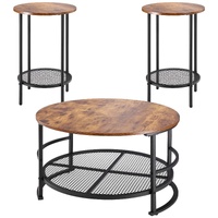 3 Pieces Round Coffee Table Set 80 cm with 2 End Tables for Living Room