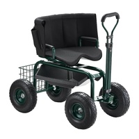 Rolling Garden Cart with Swivel Seat Wheels Extendable Handle Storage Box