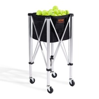 VEVOR Foldable Tennis Ball Hopper, Holds 150 Tennis Balls, Lightweight Aluminum Alloy Tennis Ball Basket Cart with Wheels, Removable Bag, Carry Bag, P