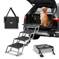 VEVOR Dog Stair for Cars 4-step Folding Dog Steps Aluminum Loads up to 150 lbs, Foldable 24-25.4 in Adjustable Height