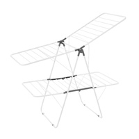 2-Tier Foldable Clothes Drying Rack with Sock Clips & 31 Drying Rods White