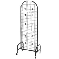 2 Packs Grid Wall Panels, 600 x 1640mm Wire Grid Panels Display Rack, Movable Art Display Shelf with Wheels and 20 Hooks, Black Carbon Steel Gridwall 