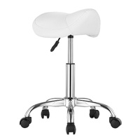 Saddle Rolling Stool, PU Leather Rolling Stool with Wheels, 360° Swivel Drafting Stool with Thickened Cushion, Height Adjustable Rolling Work SPA Stoo
