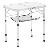 Folding Camping Table, Adjustable Height Portable Side Tables, Aluminum MDF Beach Table with Mesh Layer, Carrying Handle, Lightweight Compact for Outd