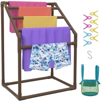 VEVOR Pool Towel Rack, 5 Bar, Brown, Freestanding Outdoor PVC Trapedozal Poolside Storage Organizer, Include 8 Towel Clips, Mesh Bag, Hook, Also Store