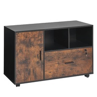 Wood File Cabinet Lockable Mobile Filing Cabinet Open Shelves Rustic Brown