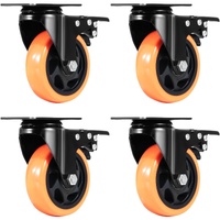VEVOR Caster Wheels, 101.6 mm Swivel Plate Casters, Set of 4, with Security A/B Locking No Noise PVC Wheels, Heavy Duty 159 kg Load Capacity Per Caste