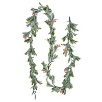 Christmas Garland, 2011 mm Realistic Greenery Decorated with Vines, Olive Leaves, and Berries, Evergreen Faux Garlands with Light String for Indoor Ou