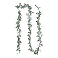 Christmas Garland, 2750 mm Realistic Greenery Decorated with Vines, Olive Leaves, and Berries, Evergreen Faux Garlands with Light String for Indoor Ou