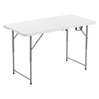 Folding Table, 4 Ft Heavy Duty Portable Fold-in-Half Utility Table, Indoor Outdoor Plastic Rectangle Table with Adjustable Height and Built in Handle,