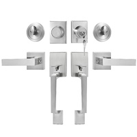 VEVOR Double Door Handle Set, Satin Nickel Square Door Lever, Heavy Duty Double Front Door Handle Set with Dummy, Double Door Lock Set with Reversible