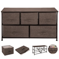 VEVOR Dresser Storage Tower with 5 Fabric Drawer Steel Frame Storage Cabinet Bin Storage Organizer Unit Fabric Cube Dresser Chest Cabinet Coffee Wide 