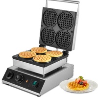 VEVOR Commercial Waffle Maker, 4PCS Round Waffle Baker Machine,1750W Non-Stick Stainless Steel Belgian Waffle Iron with Temperature and Time Control, 