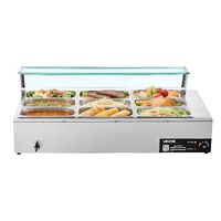 Commercial Food Warmer, 1500W Electric Stainless Steel Steam Food Warmer with Glass Cover, 9-Pan Countertop Buffet Bain Marie with Soup & Perforated L