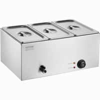 VEVOR 3-Pan Commercial Food Warmer, 16.5L Electric Steam Table, 1200W Professional Countertop Stainless Steel Buffet Bain Marie with 30 - 85℃ Temp Con