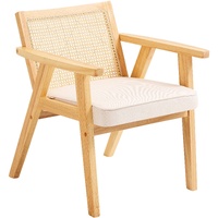 VEVOR Rattan Chair, Mid Century Modern Dining Chair with Armrest, Upholstered Chair with Rattan Back, Retro Rattan Dining Room Kitchen Chair for Livin