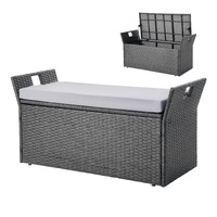 Outdoor Storage Bench, 2-Person PE Rattan Storage Bench, 151L Deck Box with Cushion & Side Handle, Supports up to 181kg, Weatherproof Outdoor Seating 