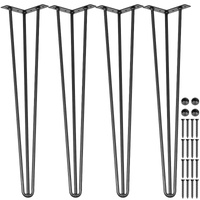 VEVOR Hairpin Table Legs 34 inch Black Set of 4 Desk Legs Each 220lbs Capacity Hairpin Desk Legs 3 Rods for Bench Desk Dining End Table Chairs Carbon 